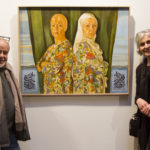 Rossella Genovese et Mohamed Boumeghra (Calligraphie) devant le tableau "Erma Bifronte"